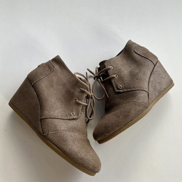Toms‎ Metallic Desert Wedge Bootie Boot Bronze Lace Up Round Cap Womens S… - Picture 1 of 9